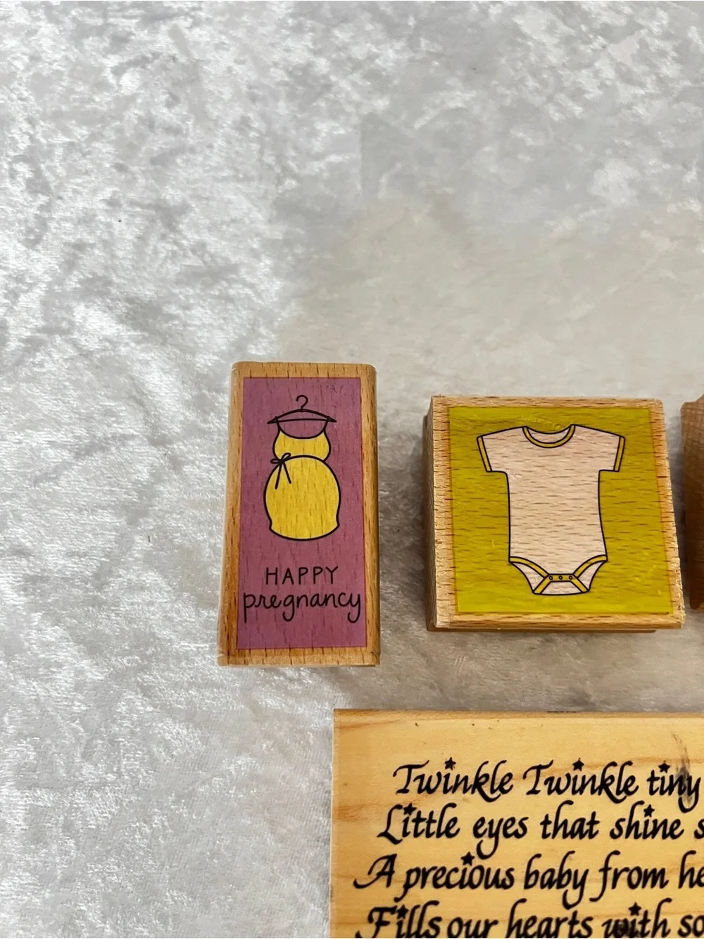 Lot 4 Wooded Stamps Baby Shower Print Theme Little Baby Happy Pregnancy Twinkle